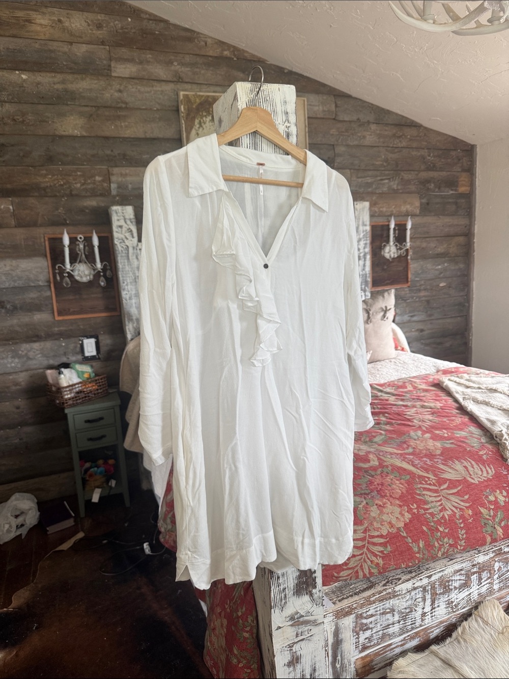 Free People White Ruffle Front Mini Dress